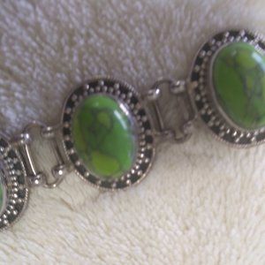 GENUINE GREEN TURQUOISE STERLING SILVER STAMPED 925 BRACELET